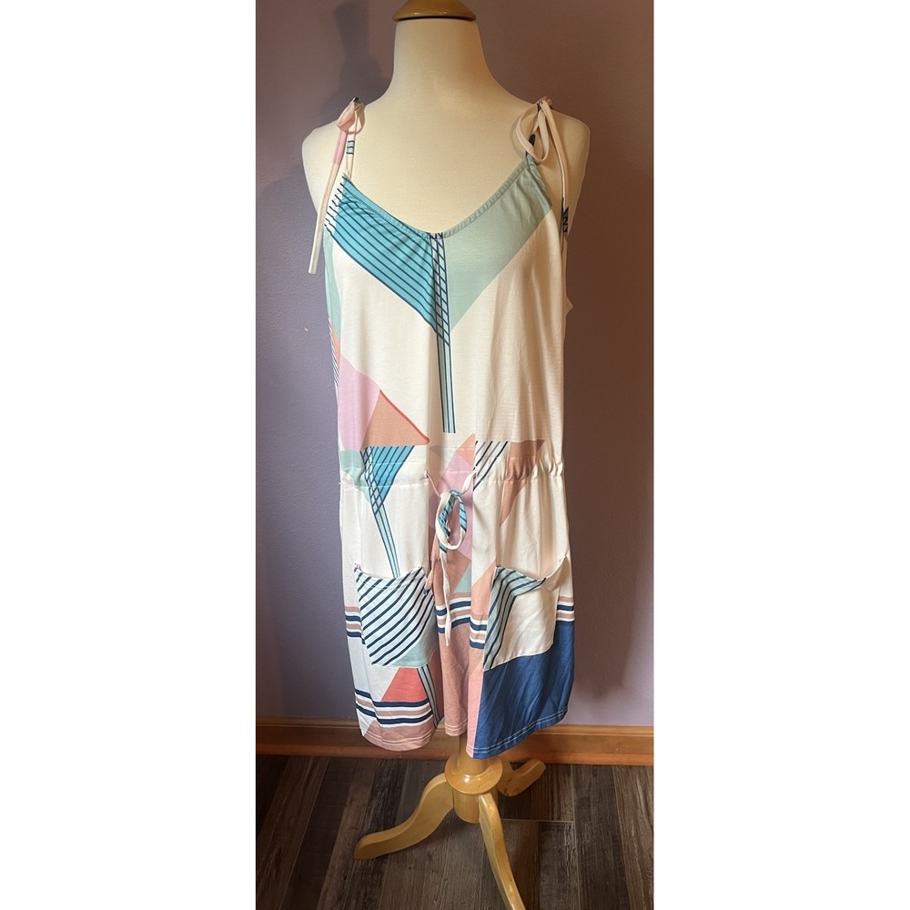 Abstract Summer Tie Shoulders Knee Length Dress Size‎ Large